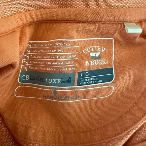 Men’s used dry luxe cutter and buck polo golf shirt size L large orange bronze - Picture 2 of 4